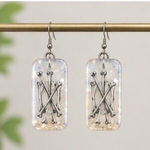 Handmade Resin Bone Drop Earrings White Glitter Goth Oddities